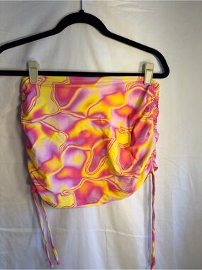 Ruched Swim Skirt in Yellow & Pink Abstract Print